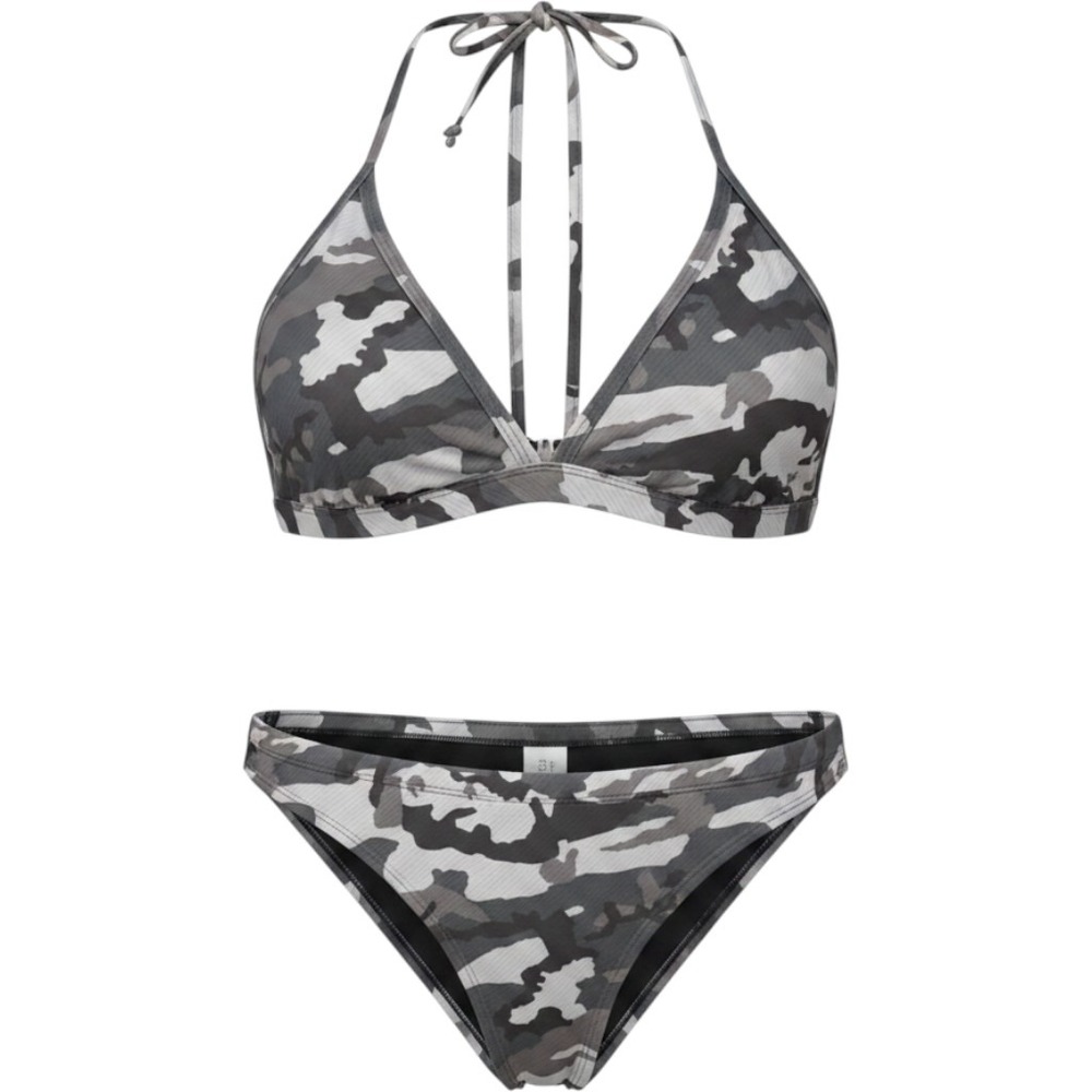 Nike Bikini Swimsuit Women Large Grey Camo Excellent Ribbed 2 Piece Set